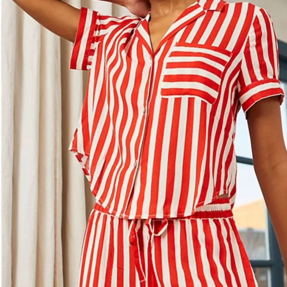 Free People Shiny Nights PJ Set Red & White Stripes NWT Only 1 Sz Small Set Left - Picture 7 of 14